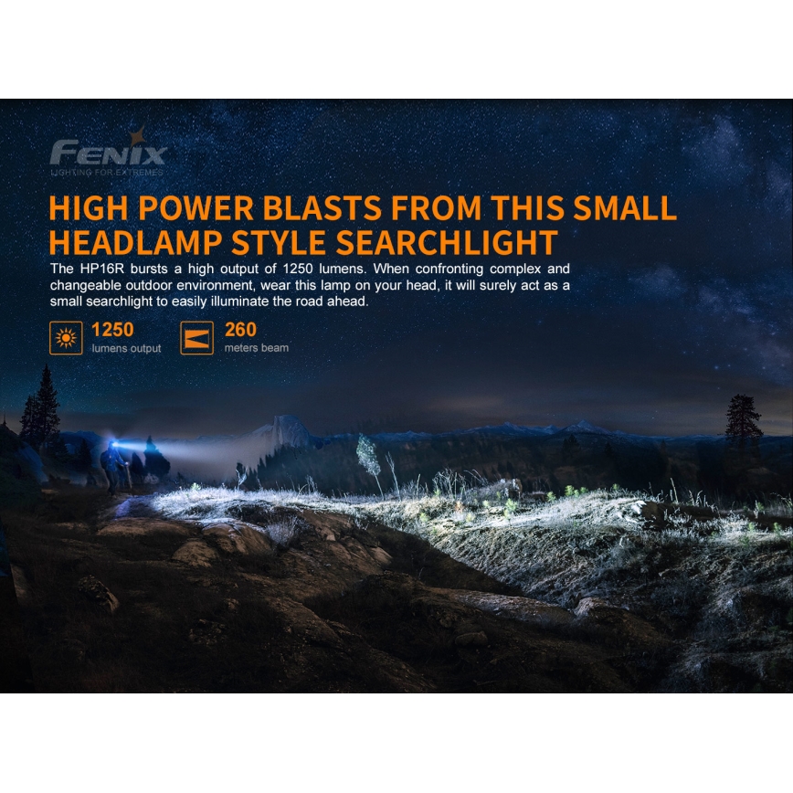 Fenix HP16R1250 - LED Oplaadbare hoofdlamp 3xLED/USB 4xAA IP66 1250 Im 600 h 3000 mAh