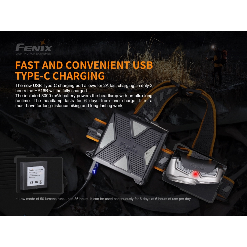 Fenix HP16R1250 - LED Oplaadbare hoofdlamp 3xLED/USB 4xAA IP66 1250 Im 600 h 3000 mAh