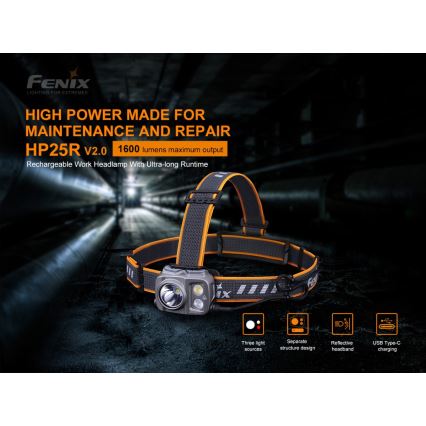 Fenix HP25RV20 - LED Dimbaar rechargeable headlamp 3xLED/1x21700 IP66 1600 lm 800 h