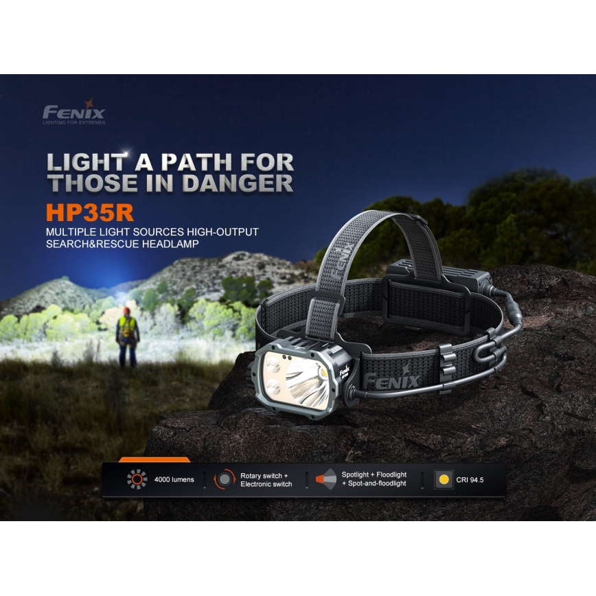 Fenix HP35R - Dimbare oplaadbare LED-hoofdlamp LED/USB 5000 mAh IP66 4000 lm 500 uur zwart