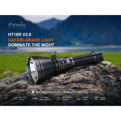 Fenix HT18RV20 - LED dimbare oplaadbare zaklamp LED/USB 6000 mAh IP68 3700 lm 87 h zwart