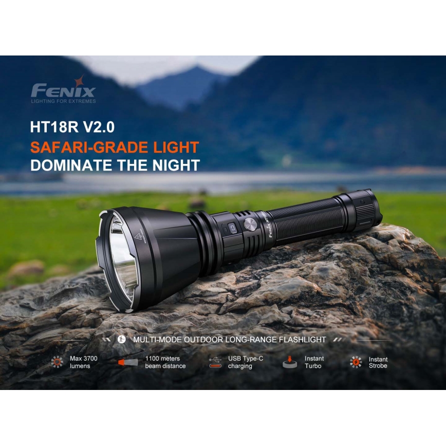 Fenix HT18RV20 - LED dimbare oplaadbare zaklamp LED/USB 6000 mAh IP68 3700 lm 87 h zwart