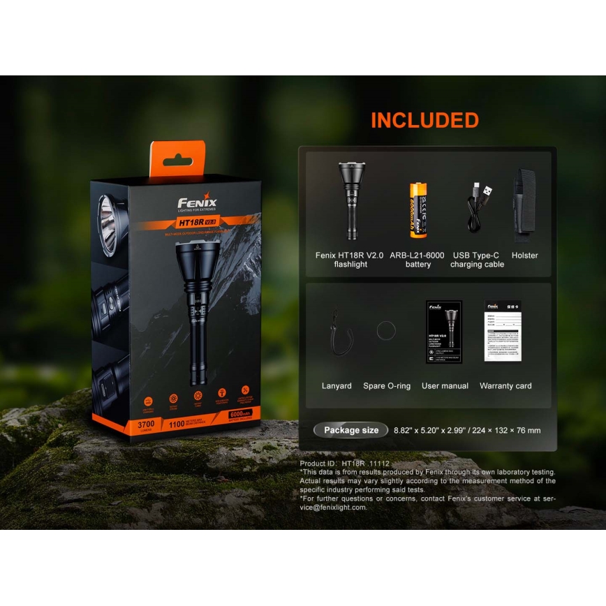 Fenix HT18RV20 - LED dimbare oplaadbare zaklamp LED/USB 6000 mAh IP68 3700 lm 87 h zwart
