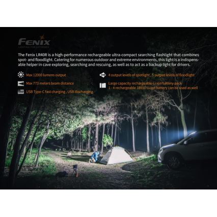 Fenix LR40R - Oplaadbare LED Zaklamp 19xLED/USB IP68