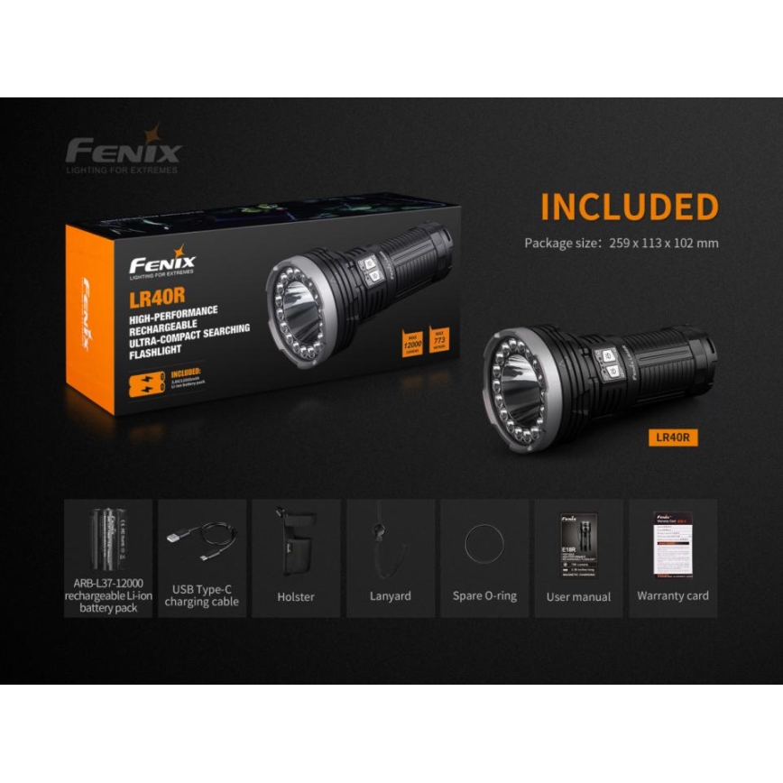Fenix LR40R - Oplaadbare LED Zaklamp 19xLED/USB IP68