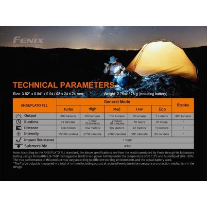 Fenix PD25R - LED Oplaadbare zaklamp LED/USB/1xCR123A IP68 800 lm 70 h 700 mAh
