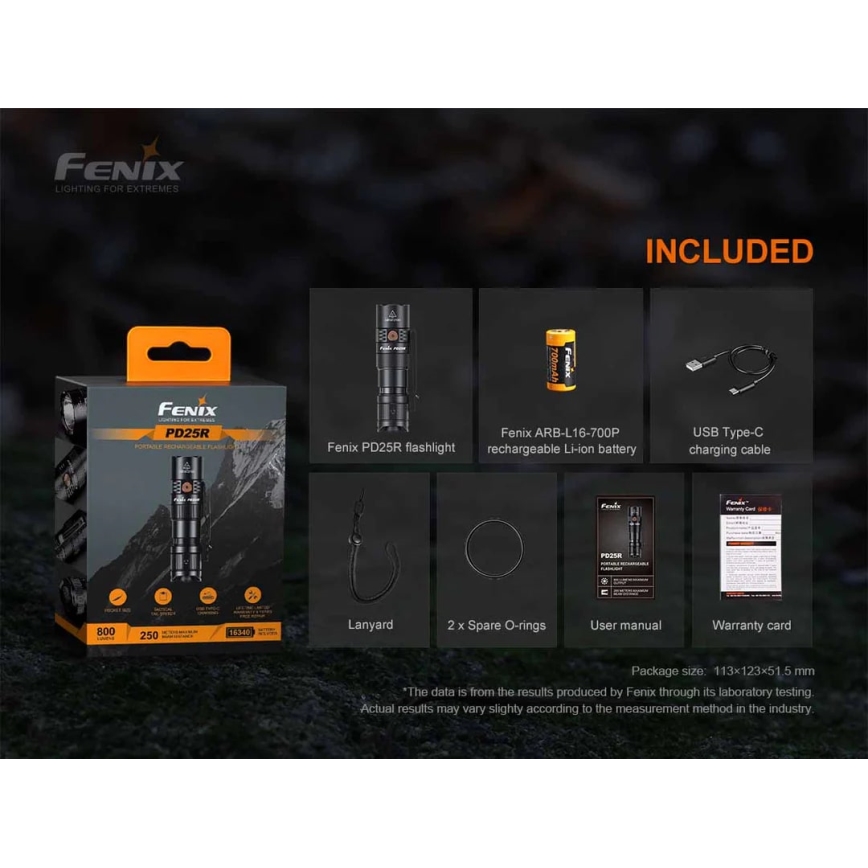 Fenix PD25R - LED Oplaadbare zaklamp LED/USB/1xCR123A IP68 800 lm 70 h 700 mAh