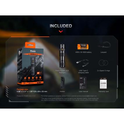 Fenix PD26RACE - Dimbare oplaadbare LED-zaklamp, LED/USB, 1600 mAh, IP68, 1300 lm, 556 h, zwart