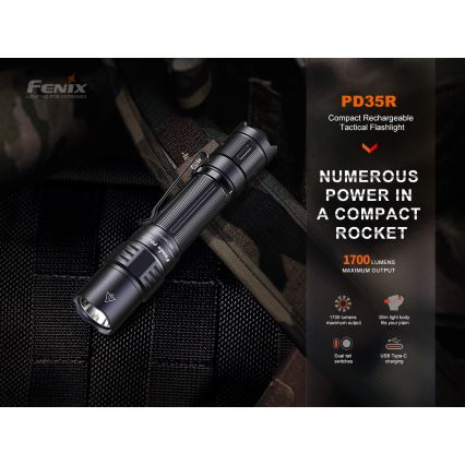 Fenix PD35R - LED Oplaadbare zaklamp LED/USB/2xCR123A IP68 1700 lm 100 h 3400 mAh