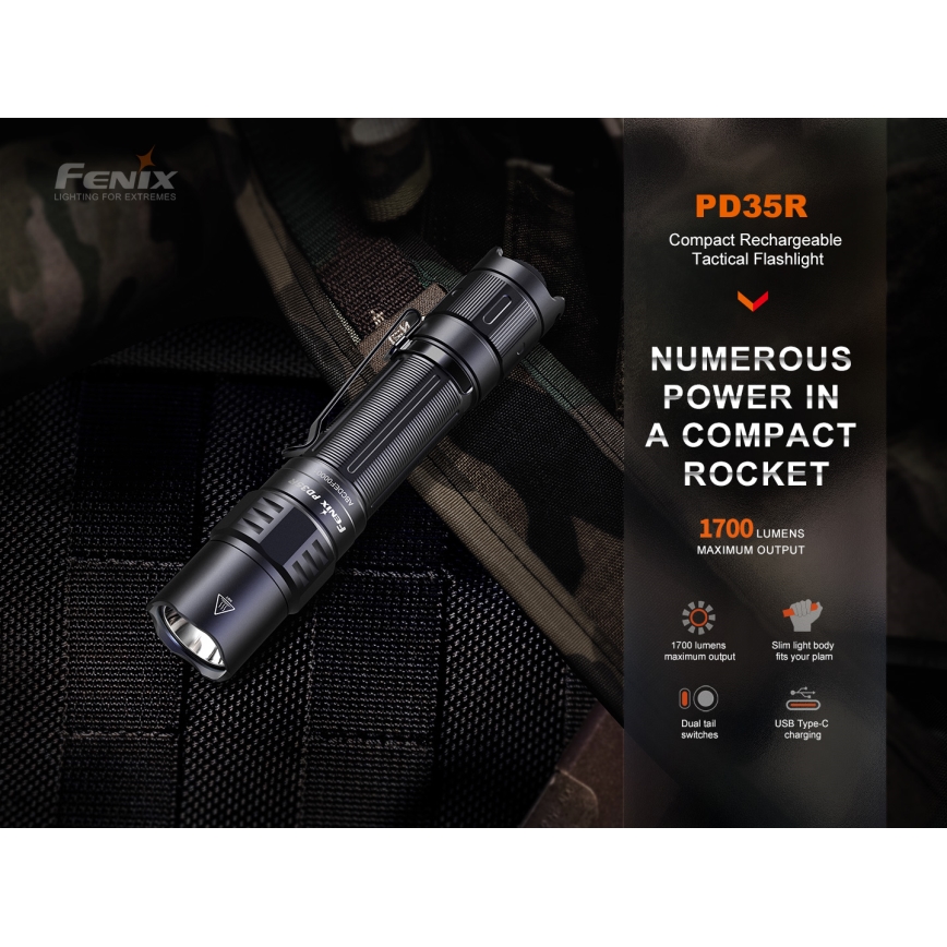 Fenix PD35R - LED Oplaadbare zaklamp LED/USB/2xCR123A IP68 1700 lm 100 h 3400 mAh