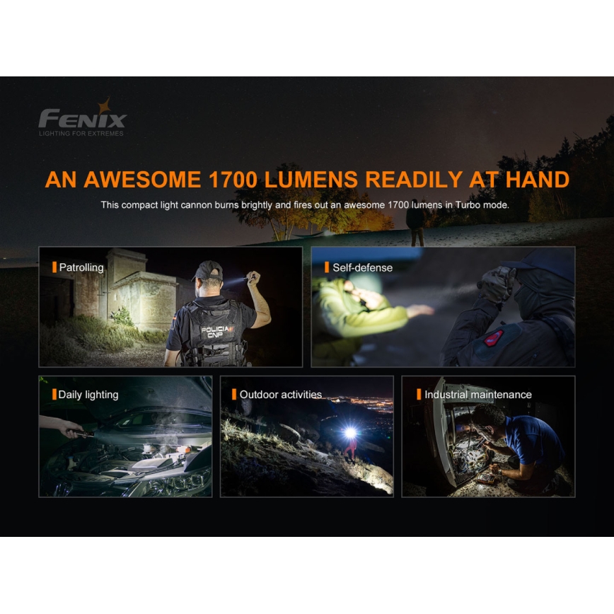 Fenix PD35V30 - LED Oplaadbare zaklamp LED/USB/2xCR123A IP68 1700 glanzend 230 h 2600 mAh