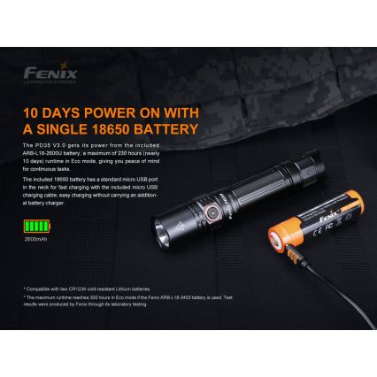 Fenix PD35V30 - LED Oplaadbare zaklamp LED/USB/2xCR123A IP68 1700 glanzend 230 h 2600 mAh