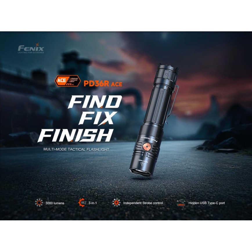 Fenix PD36RACE - LED Dimbare oplaadbare zaklamp LED/USB 5000 mAh IP68 3000 lm 63,45 h zwart