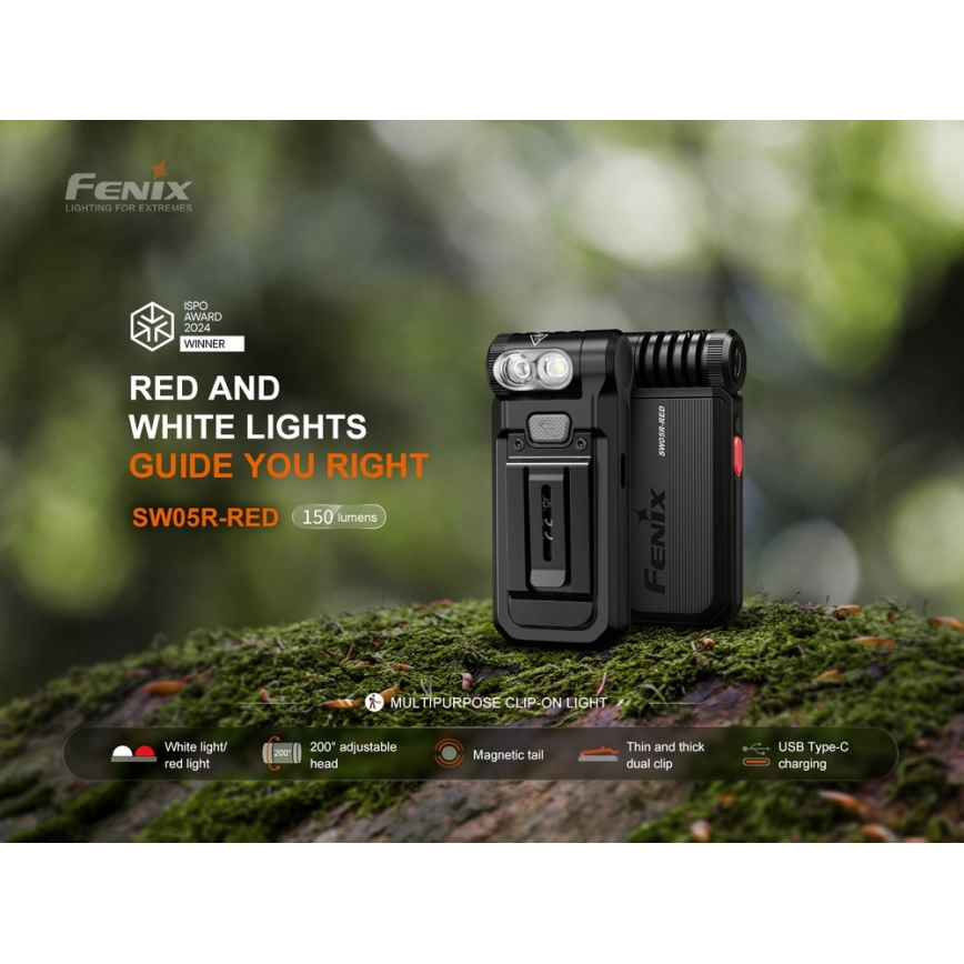 Fenix SW05RREDBLC - LED Dimbaar oplaadbaar zaklamp LED/USB IPX6 150 lm 49 h zwart