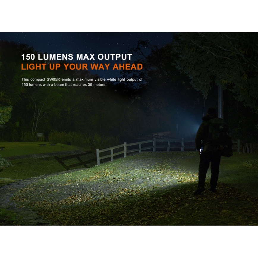 Fenix SW05RREDBLC - LED Dimbaar oplaadbaar zaklamp LED/USB IPX6 150 lm 49 h zwart