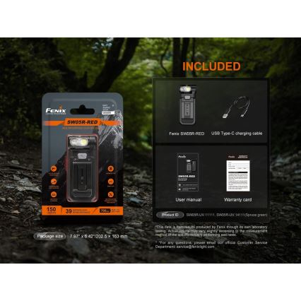 Fenix SW05RREDBLC - LED Dimbaar oplaadbaar zaklamp LED/USB IPX6 150 lm 49 h zwart