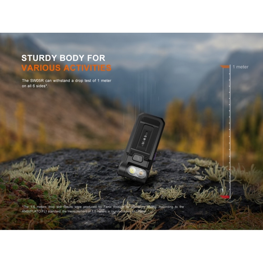 Fenix SW05RUVBLC - Dimbare oplaadbare LED-zaklamp LED/USB IPX6 150 lm 49 u 700 mAh zwart