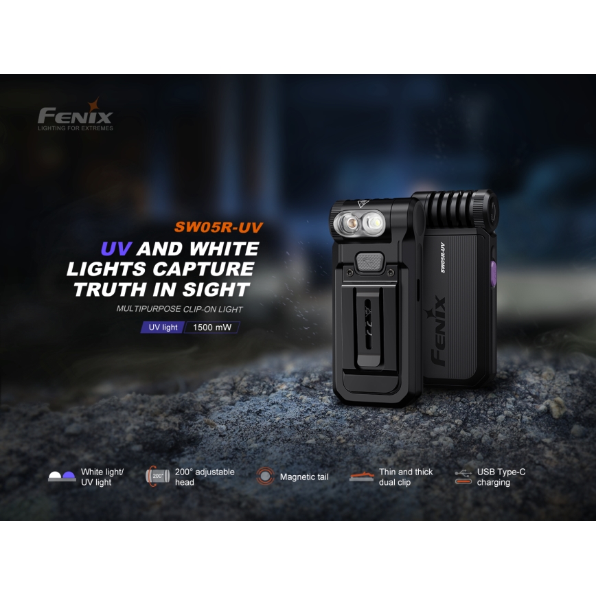 Fenix SW05RUVBLC - LED Dimbaar oplaadbaar zaklamp LED/USB IPX6 150 lm 49 h zwart