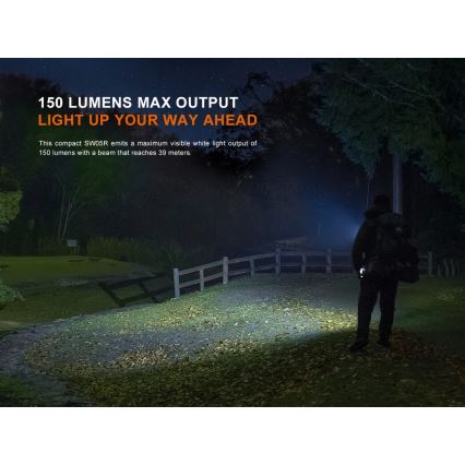 Fenix SW05RUVBLC - LED Dimbaar oplaadbaar zaklamp LED/USB IPX6 150 lm 49 h zwart