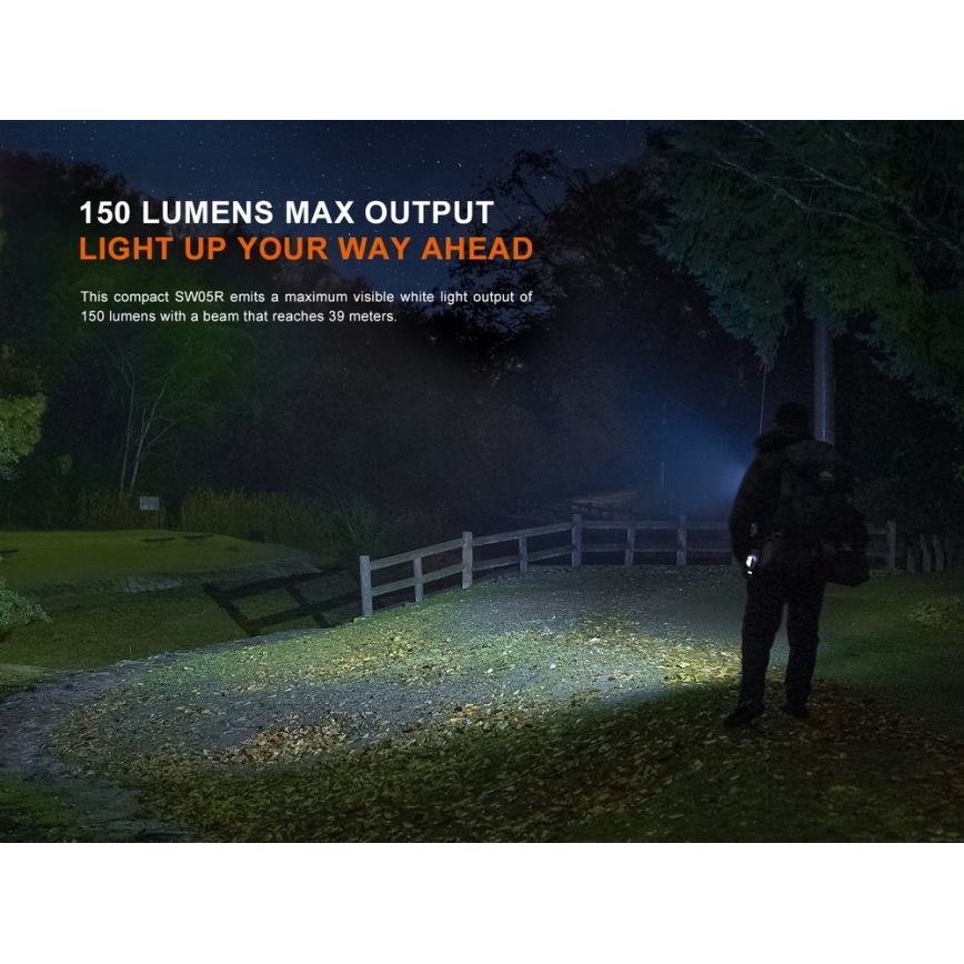 Fenix SW05RUVBLC - LED Dimbaar oplaadbaar zaklamp LED/USB IPX6 150 lm 49 h zwart