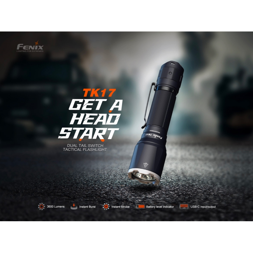 Fenix TK17BLK - Dimbare oplaadbare LED-zaklamp (LED/USB) 6000 mAh IP68 3600 lm 60 h zwart