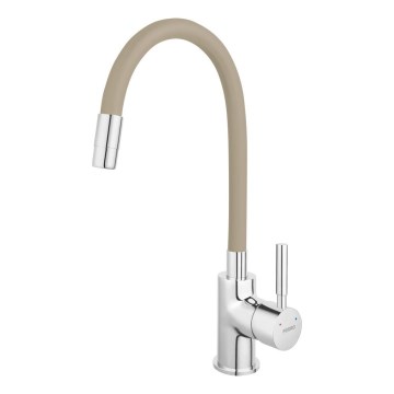 FERRO - Kraan voor gootsteen met flexibele arm glanzend chroom/beige