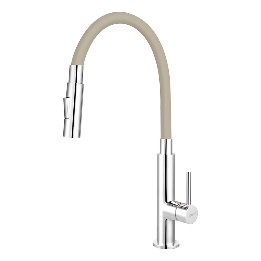 FERRO - Kraan voor gootsteen met flexibele arm glanzend chroom/beige