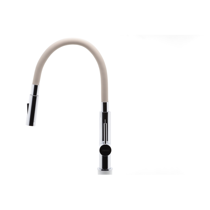 FERRO - Kraan voor gootsteen met flexibele arm glanzend chroom/beige