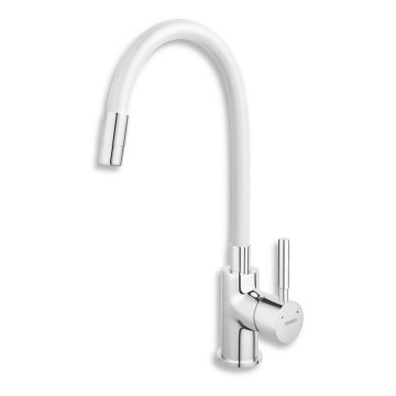 FERRO - Kraan voor gootsteen met flexibele arm glanzend chroom/wit