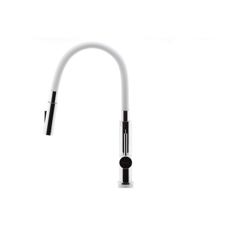 FERRO - Kraan voor gootsteen met flexibele arm glanzend chroom/wit