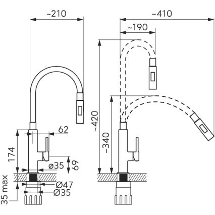FERRO - Kraan voor gootsteen met flexibele arm glanzend chroom/wit