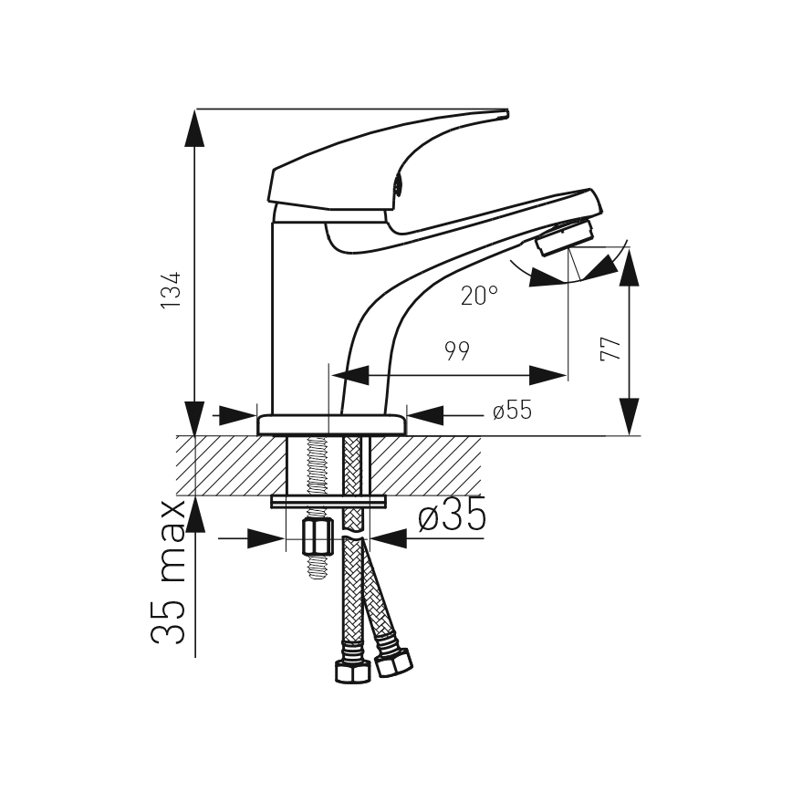 FERRO - Wastafelmengkraan + afvoer ONE glanzend chroom