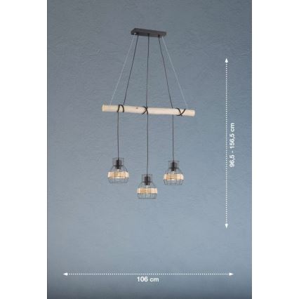 Fischer & Honsel 60798 - Hanglamp aan een koord STRAW 3xE27/40W/230V