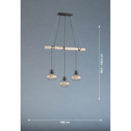 Fischer & Honsel 60798 - Hanglamp aan een koord STRAW 3xE27/40W/230V