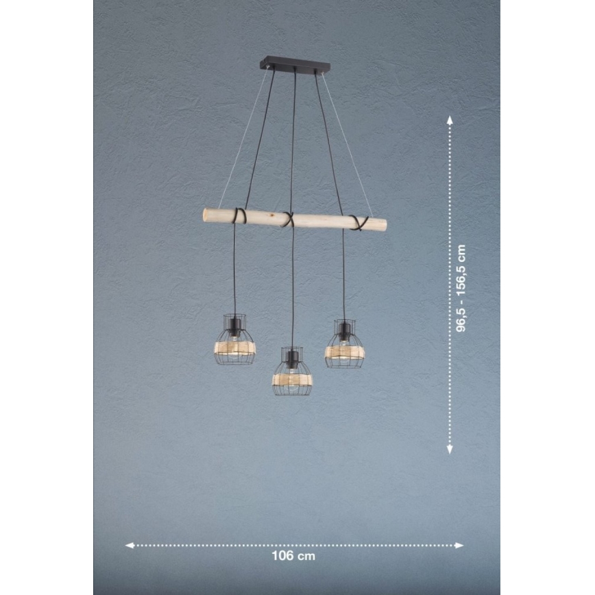 Fischer & Honsel 60798 - Hanglamp aan een koord STRAW 3xE27/40W/230V