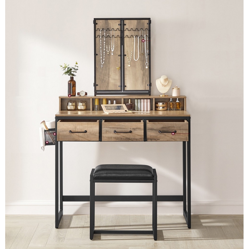 FLORA toilettafel met kruk, 28,6 x 42 cm, bruin/zwart