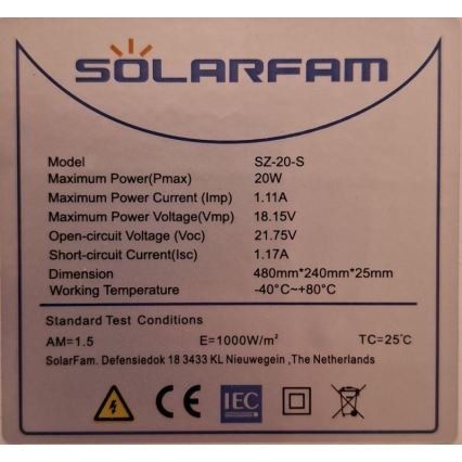 Fotovoltaïsch zonnepaneel 20W/12V