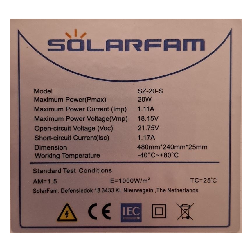 Fotovoltaïsch zonnepaneel 20W/12V