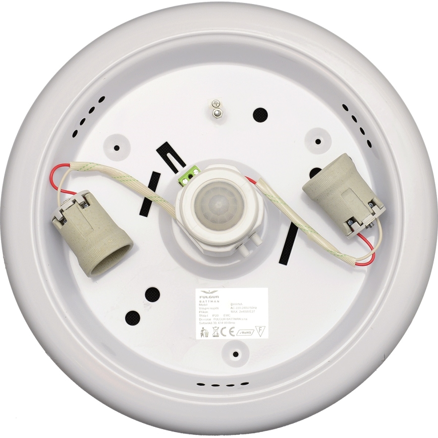 Fulgur s-22941 - Plafondlamp met bewegings- en schemersensor DARINA 2xE27/40W/230V Ø 30 cm wit