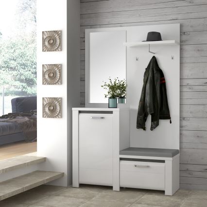 Garderobewand met spiegel HIRO wit/grijs