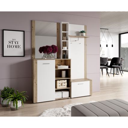Garderobewand met spiegel KEVIN, bruin/wit