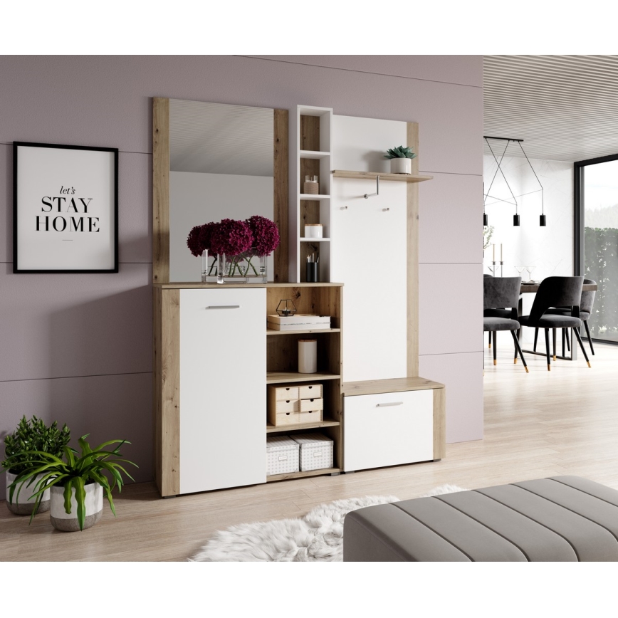 Garderobewand met spiegel KEVIN, bruin/wit