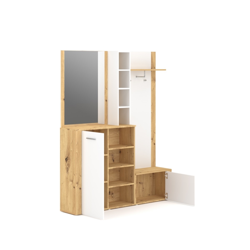 Garderobewand met spiegel KEVIN, bruin/wit