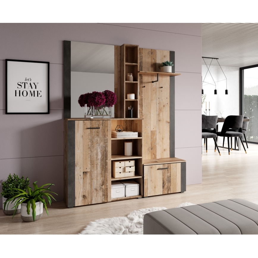 Garderobewand met spiegel KEVIN bruin/zwart