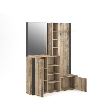 Garderobewand met spiegel KEVIN bruin/zwart