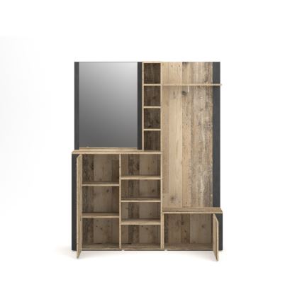 Garderobewand met spiegel KEVIN bruin/zwart