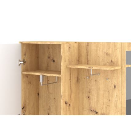 Garderobewand met spiegel NOLAN artisan eik/wit