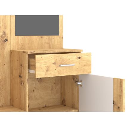 Garderobewand met spiegel NOLAN artisan eik/wit