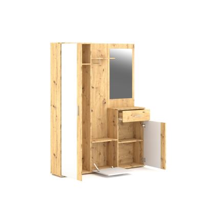 Garderobewand met spiegel NOLAN artisan eik/wit
