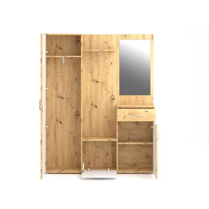 Garderobewand met spiegel NOLAN artisan eik/wit